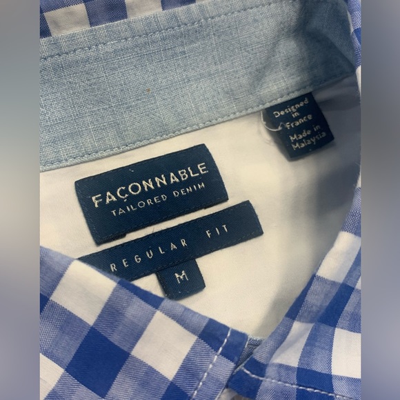 Faconnable ~ Long Sleeve Button-Down Shirt in Blue/White Check Size M - Picture 10 of 12